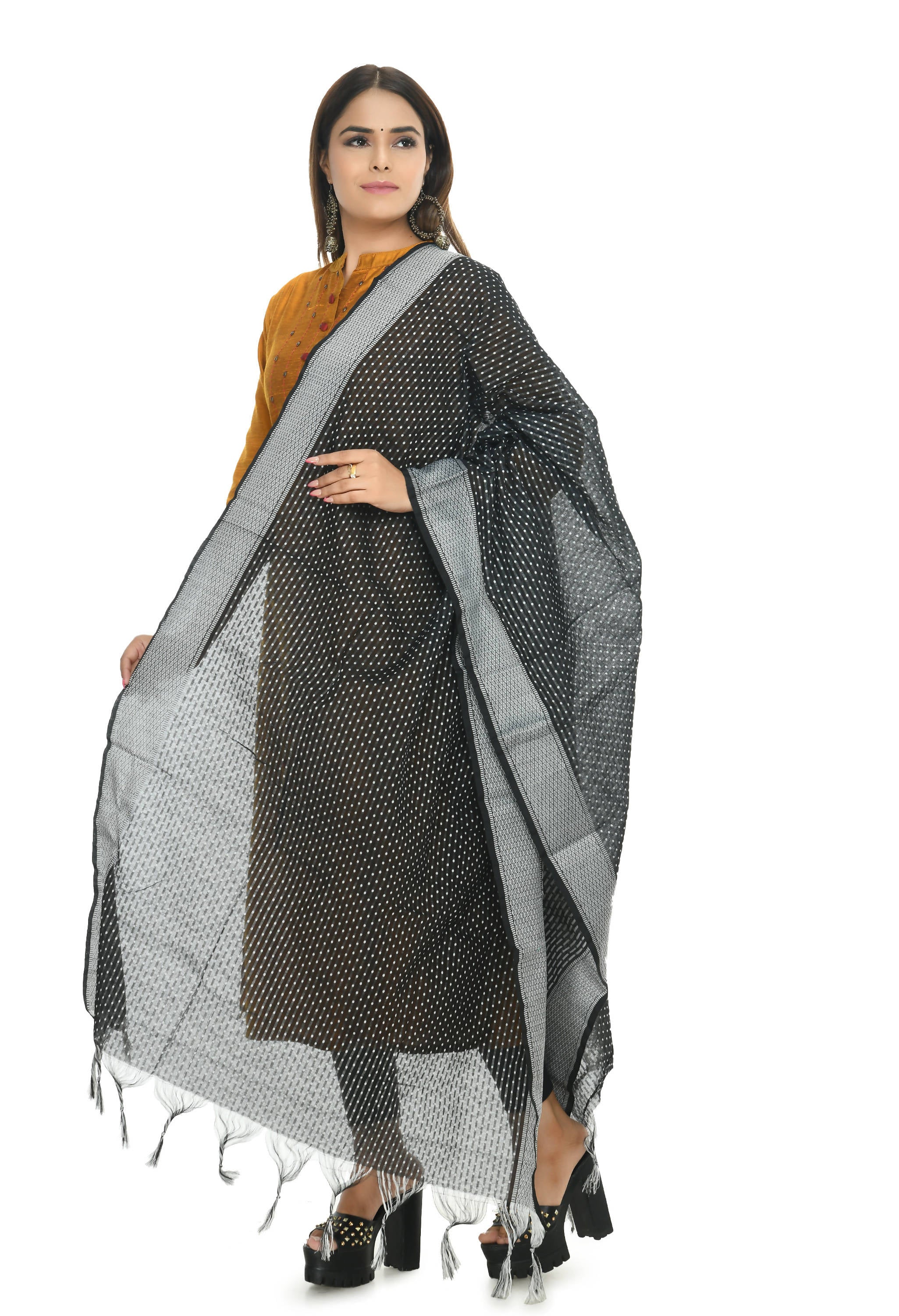 Mominos Fashion Moeza Handloom Cotton Black Dot Dupatta - Distacart