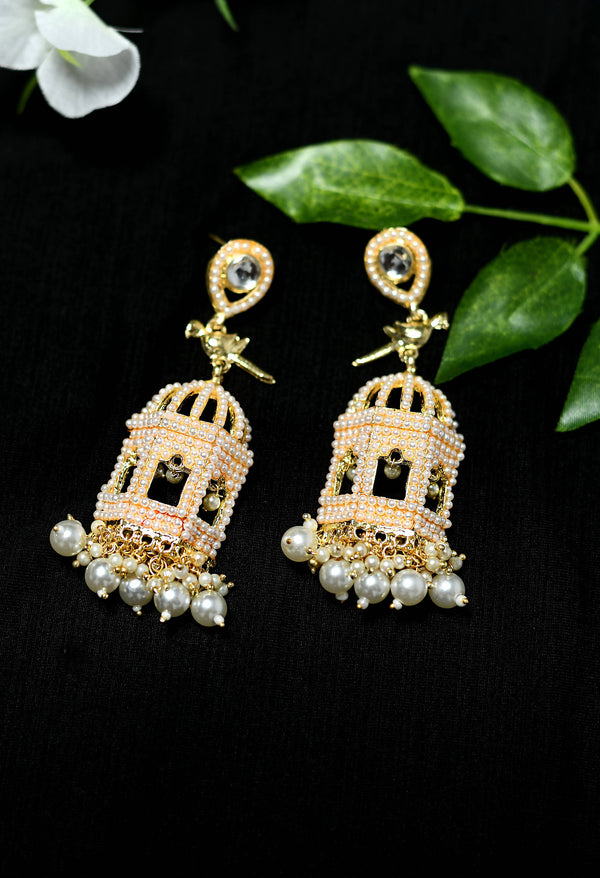 Mominos Fashion Johar Kamal Golden Color Bird Nest Earrings With Pearls - Distacart
