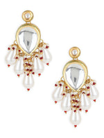 Thumbnail for Gold-Toned White Kundan Contemporary Gold-Plated Drop Earrings - Ruby Raang - Distacart