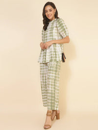 Thumbnail for Janasya Women's Off White Cotton Tie & Dye Casual A-line Co-ords - Distacart