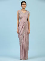 Thumbnail for Lavendar Silk Satin Plain Ready to wear Saree with stitched Blouse - Vrinda - Distacart