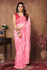 Thumbnail for Partywear Designer Pink Georgette Fancy Saree - Satrangi - Distacart