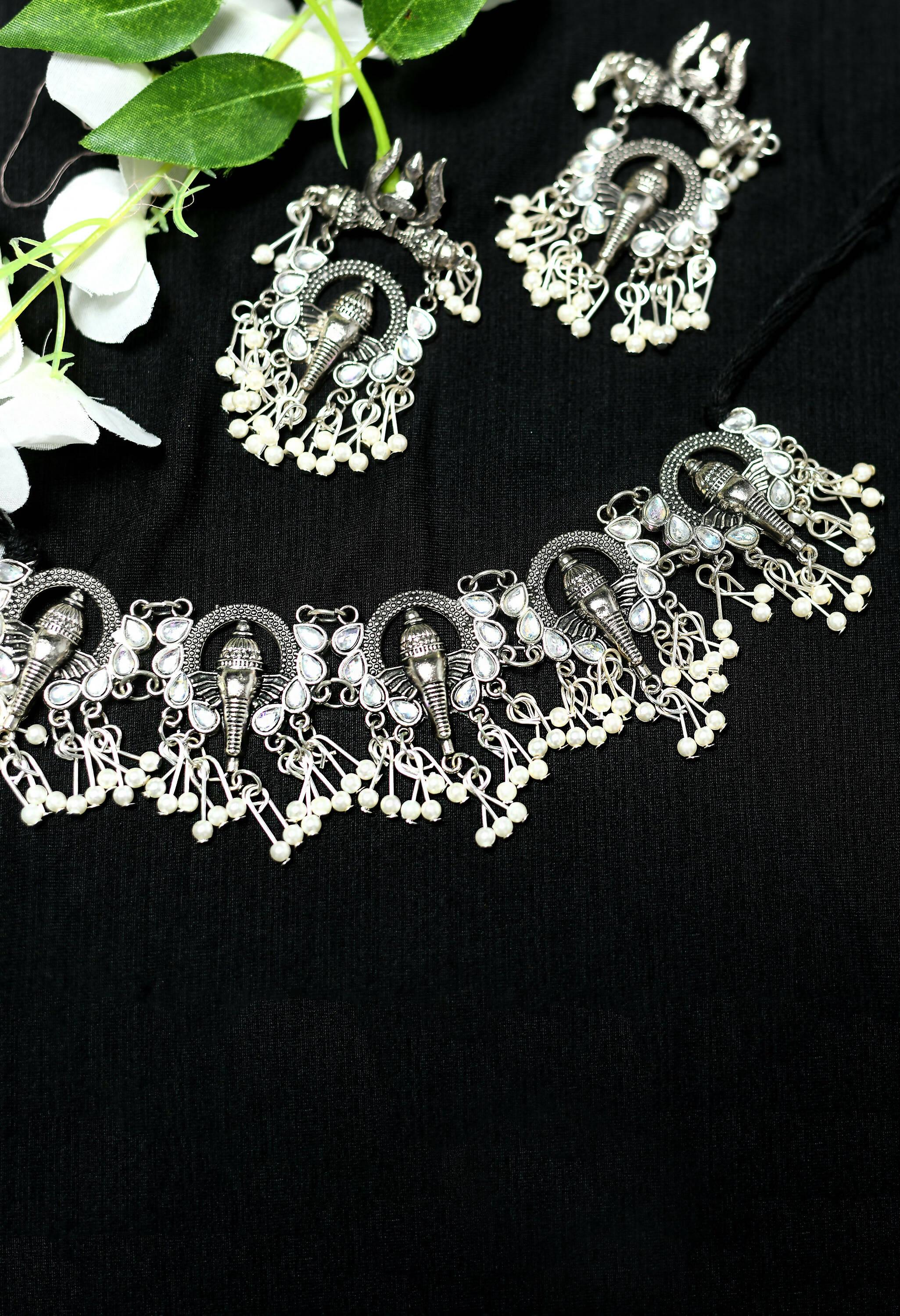 Mominos Fashion Johar Kamal Oxidised Silver-Plated Ganesha Design Necklace Choker Set - Distacart