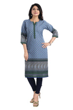 Thumbnail for Snehal Creations Aesthetic Blue Digital Print Cotton Slub Long Kurti Tunic - Distacart