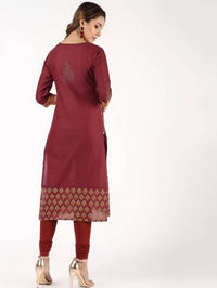 Thumbnail for Aniyah Cotton Block Printed Maroon Straight Kurta (AN-141K)