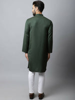 Thumbnail for Even Apparels Green Color Viscose Pure Cotton Men's Kurta With Band Collar (SLD1197) - Distacart