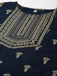 Thumbnail for Yufta Women Blue and Green Embroidered Kurta with Trouser and Dupatta Set