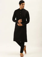 Thumbnail for Manyavar Men Black Solid Kurta with Pyjamas - Distacart
