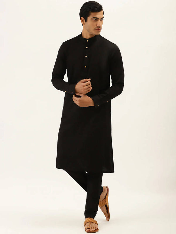 Manyavar Men Black Solid Kurta with Pyjamas - Distacart