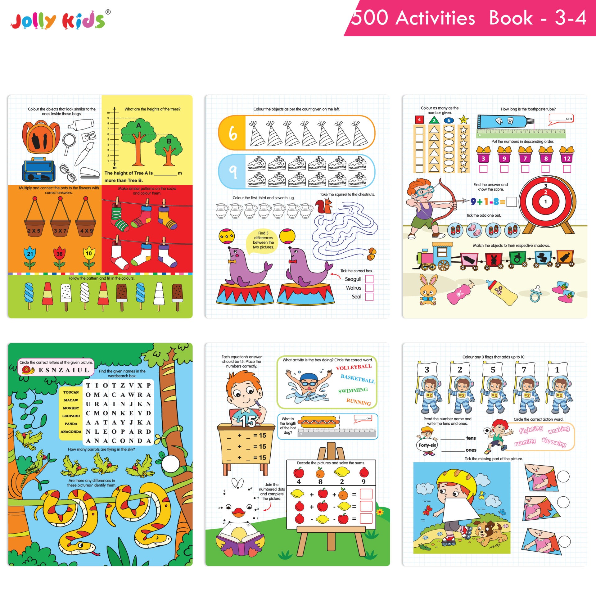 Jolly Kids Fun Learning 500 Activities Books Set of 4| Ages 3-8 years Thinking Skills Activities Learning Counting, Spelling, Solve Puzzle Activities - Distacart