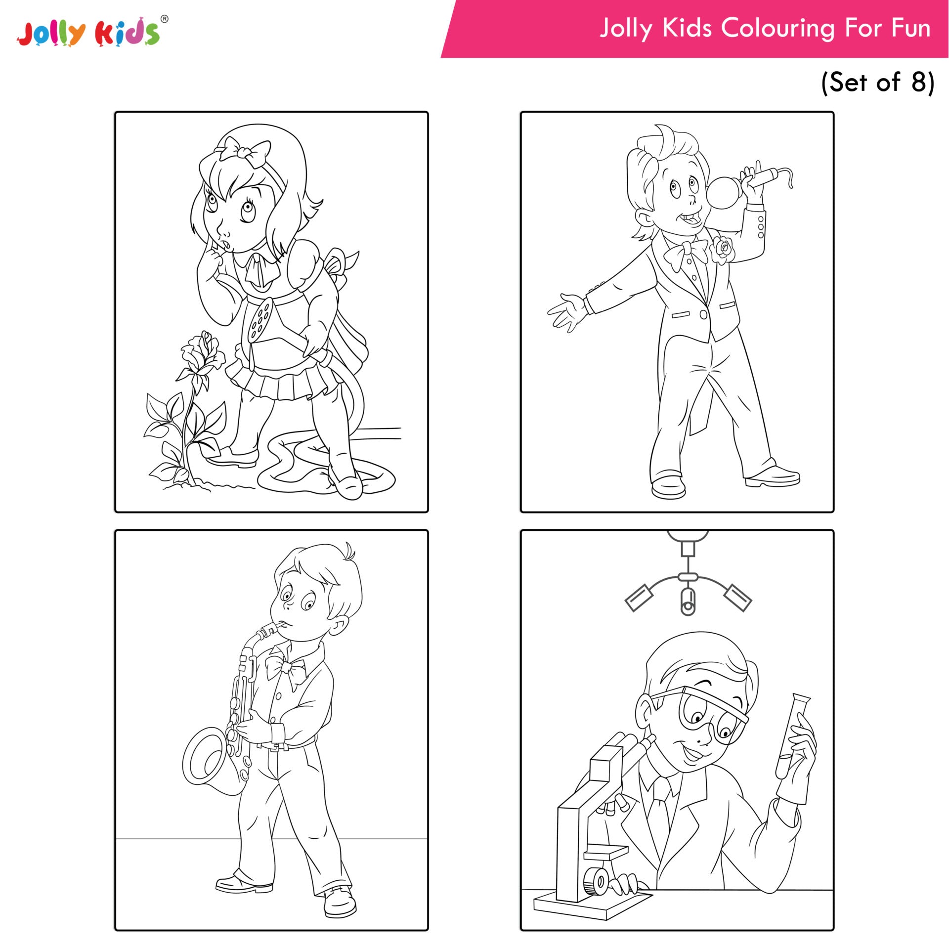 Jolly Kids Colouring for Fun Books For Kids Set of 8| Each Book 64 Images| Colouring & Painting Books| Ages 3 - 8 Year - Distacart