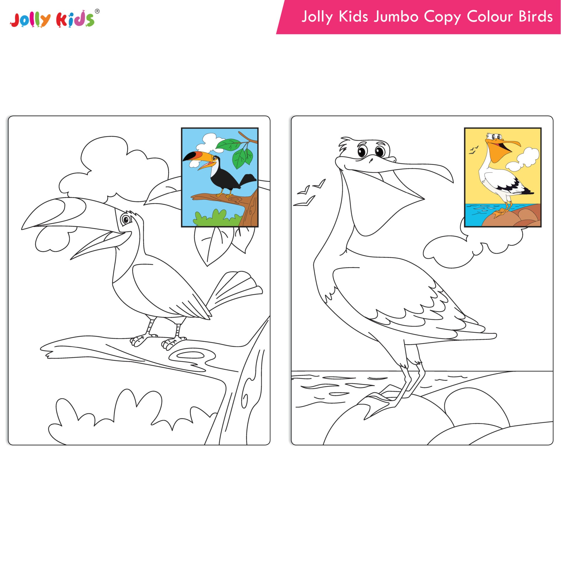 Jolly Kids Jumbo Copy Colouring Books for Kids| Fun Colouring Activity Books: Birds, Dinosaurs, Animals & Ocean| Ages 3-10 Years - Distacart