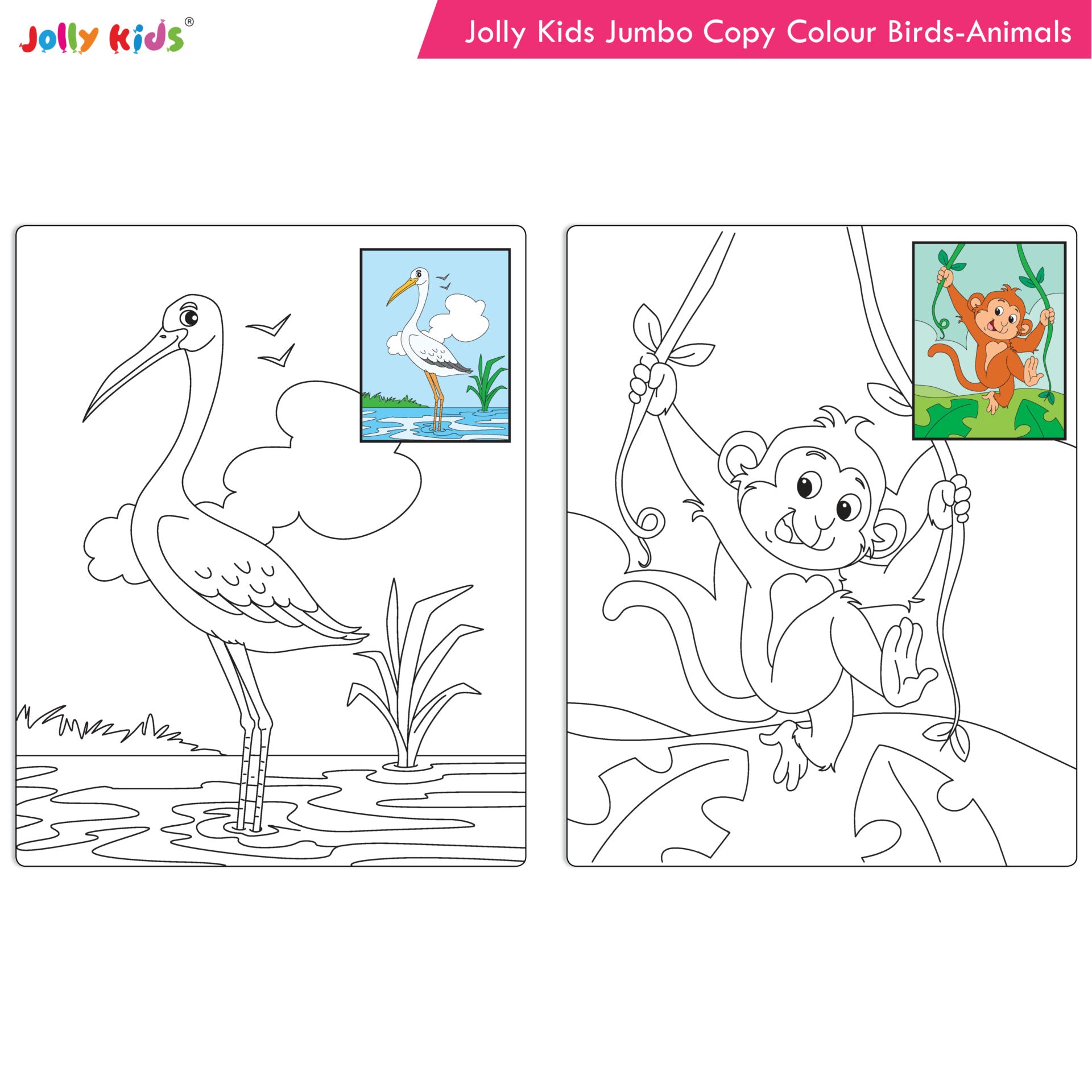 Jolly Kids Jumbo Copy Colouring Books for Kids| Fun Colouring Activity Books: Birds, Dinosaurs, Animals & Ocean| Ages 3-10 Years - Distacart