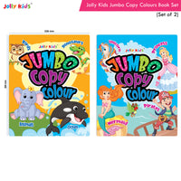 Thumbnail for Jolly Kids Jumbo Copy Colour Books Set of 2| Colour Themes Birds, Dinosaurs, Animals, Ocean, Unicorns, Princess, Pirates, Mermaid| Ages 3-10 Years - Distacart
