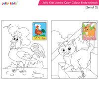 Thumbnail for Jolly Kids Jumbo Copy Colour Books Set of 2| Colour Themes Birds, Dinosaurs, Animals, Ocean, Unicorns, Princess, Pirates, Mermaid| Ages 3-10 Years - Distacart