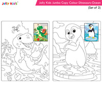 Thumbnail for Jolly Kids Jumbo Copy Colour Books Set of 2| Colour Themes Birds, Dinosaurs, Animals, Ocean, Unicorns, Princess, Pirates, Mermaid| Ages 3-10 Years - Distacart