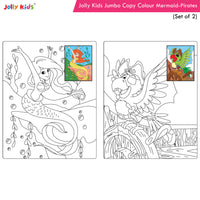 Thumbnail for Jolly Kids Jumbo Copy Colour Books Set of 2| Colour Themes Birds, Dinosaurs, Animals, Ocean, Unicorns, Princess, Pirates, Mermaid| Ages 3-10 Years - Distacart