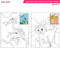 Thumbnail for Jolly Kids Jumbo Copy Colour Books Set of 2| Colour Themes Birds, Dinosaurs, Animals, Ocean, Unicorns, Princess, Pirates, Mermaid| Ages 3-10 Years - Distacart