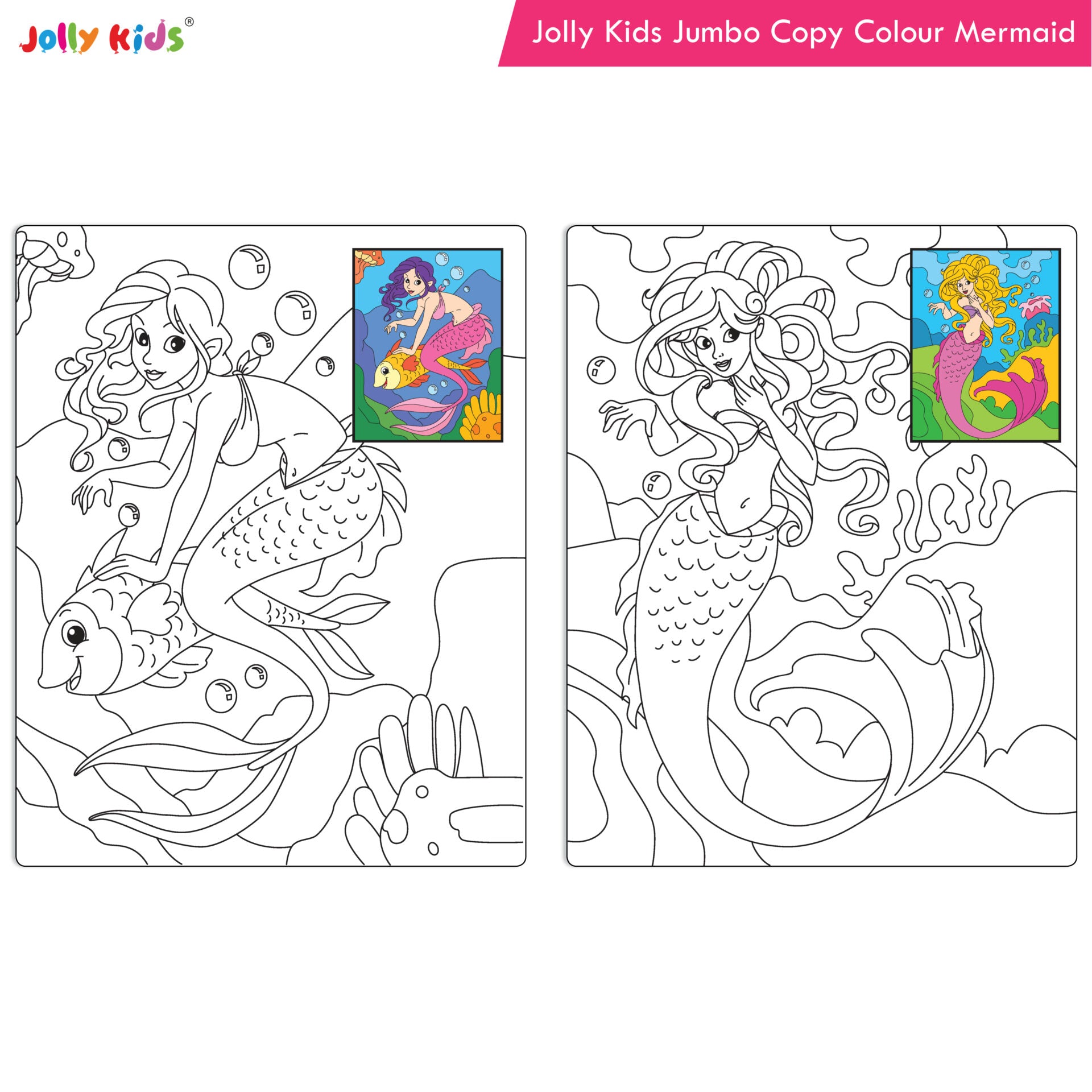 Jolly Kids Jumbo Copy Colour Book for Kids| Colouring Book Themes: Unicorns, Princess, Pirates, Mermaid |Ages 3-10 Years - Distacart