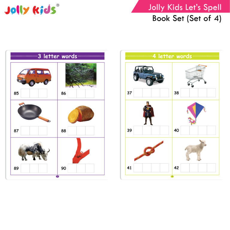 Jolly Kids Let’s Spell 3-4-5-6 Letter Words Books Set of 4| 3 Letter Words | 4 Letter Words| 5 Letter Words| 6 Letter Words| Ages 3-7 years - Distacart