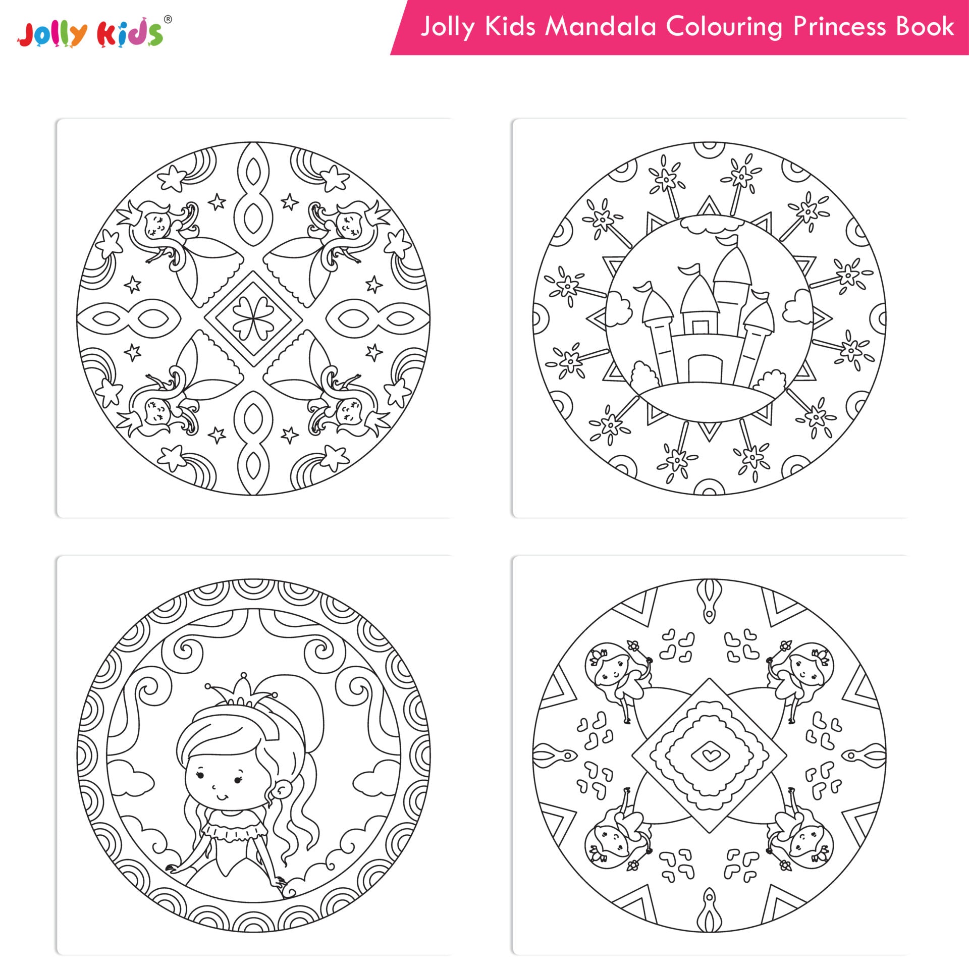 Jolly Kids Mandala Colouring Books Set| Set of 4| Colouring Book: Stress Relieving Designs Flower, Jungle, Princess & Unicorn Colouring Books - Distacart