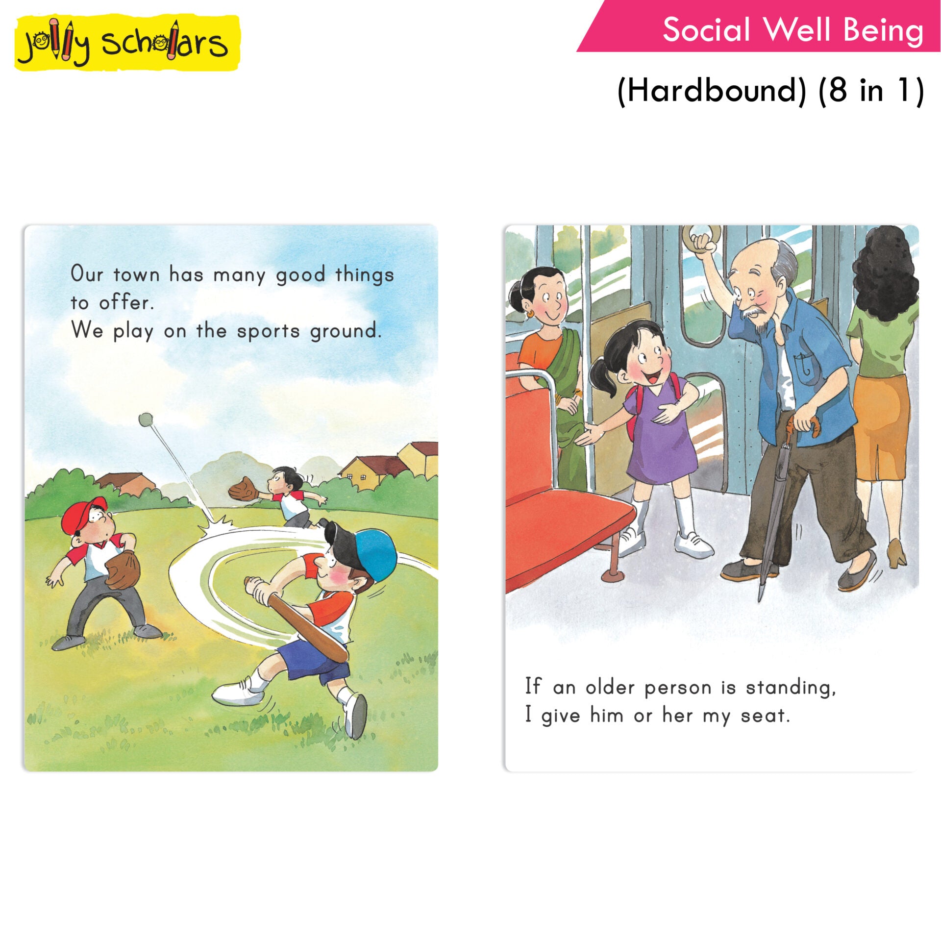 Jolly Scholars Social Well Being Hardbound 8 in 1 Stories Book For Kids To Learn Respect, Manner, Helping Our Friends, Family and So On Ages 3-6 Years - Distacart