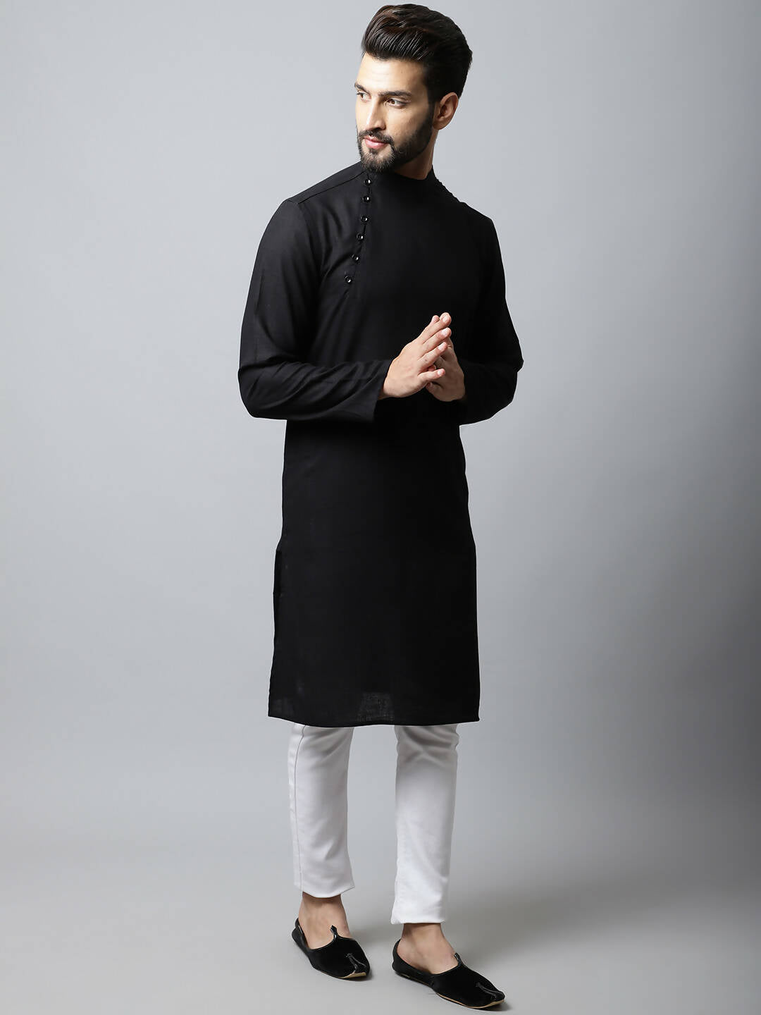 Even Apparels Black Color Linen Linen Men's Kurta With Side Placket (LN761) - Distacart