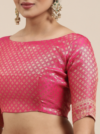Thumbnail for Saree Mall Peach-Coloured Ethnic Motifs Zari Silk Blend Banarasi Sarees - Distacart