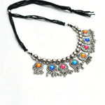 Thumbnail for Mominos Fashion Johar Kamal Women Oxidised Silver-Plated Brass Finish Kundan Choker (Multi) - Distacart