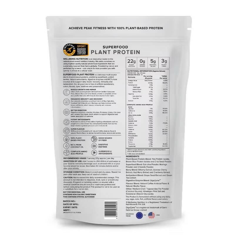 Wellbeing Nutrition Superfood Plant Protein Isolate - Italian Cafe Mocha - Distacart