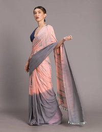 Thumbnail for Suta Peach-Coloured Grey Tie Dye Pure Cotton Saree - Distacart