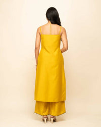 Thumbnail for FIORRA Women's Yellow Silk Blend Straight Kurta Palazzo Set With Dupatta - Distacart