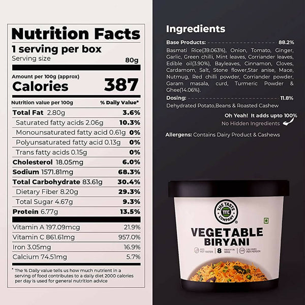 The Taste Company Vegetable Biryani - Distacart