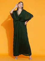 Thumbnail for Women Republic Green Georgette Hand Embellished Kaftan Style Gown - Distacart