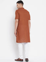 Thumbnail for Even Apparels Brown Pure Cotton Men's H/S Kurta With Band Collar - Distacart
