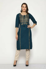 Thumbnail for Maai Rayon Hand Printed Kurta Navy - Distacart