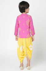 Thumbnail for Lil Drama Marigold Magic Boys Pink Embroidered Kurta With Dhoti Set - Distacart