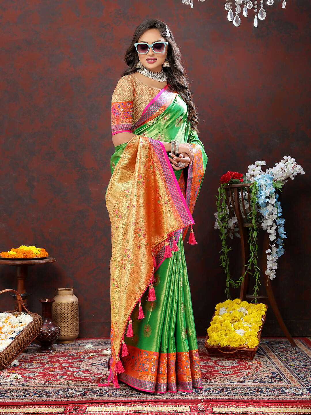 Lorenvalley Fashion Navyblue Kanjivaram Silk Woven Design with Zari Weaving Saree - Distacart