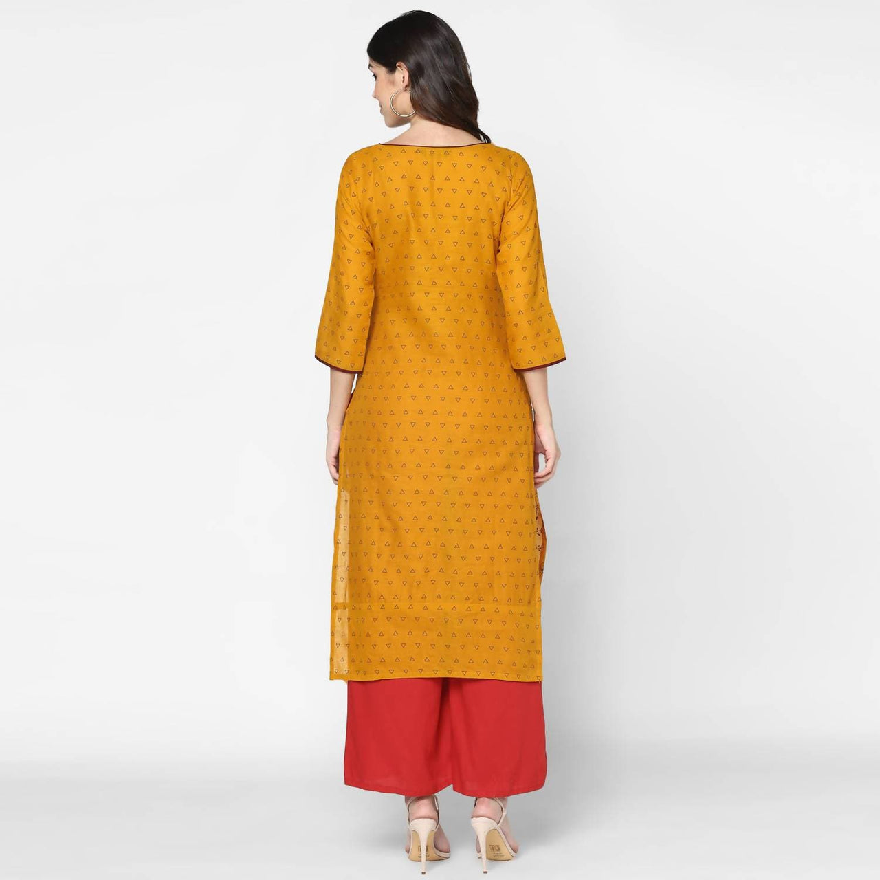 Cheera Hand Block Print Mustard Straight Kurta (MAAI-045K)