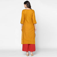 Thumbnail for Cheera Hand Block Print Mustard Straight Kurta (MAAI-045K)