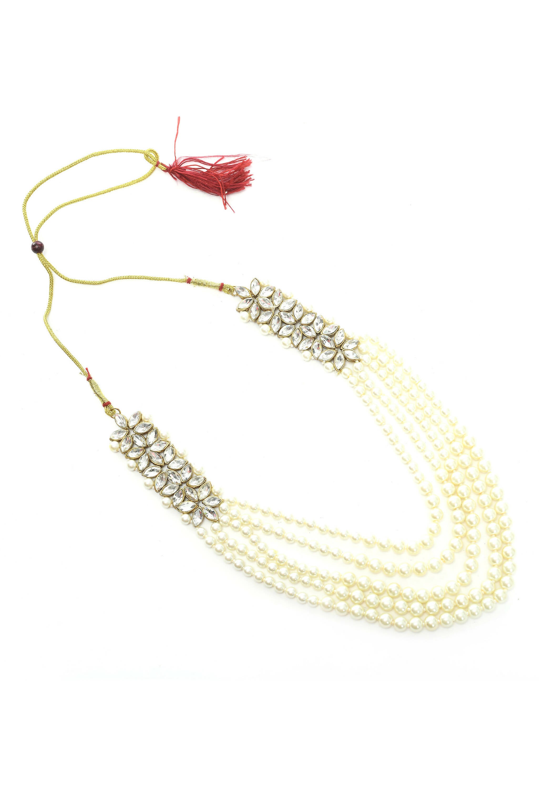Mominos Fashion Johar Kamal Gold-Plated Rani Haar with White and Off white Pearls Jewellery Set - Distacart