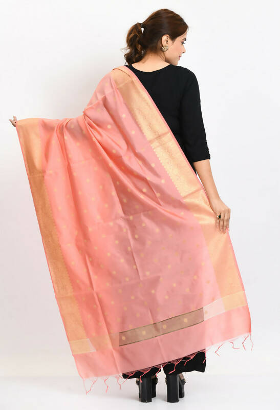 Mominos Fashion Moeza Women's Banarsi Silk Woven Design Baby Pink Dupatta - Distacart