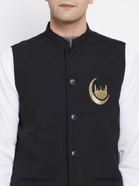 Thumbnail for Even Apparels Black Pure Cotton Nehru Jacket With Eid Insignia NJ-PW668-CHA - Distacart