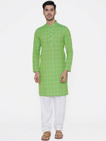 Thumbnail for Manyavar Men Green Checked Straight Kurta - Distacart