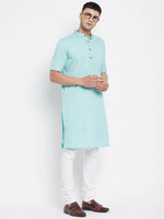 Thumbnail for Even Apparels Green Pure Cotton Men's H/S Kurta With Band Collar - Distacart