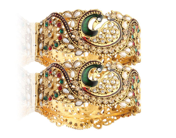 Gold-Plated Alloy Claasic Rajasthani Style Peacock Bangle Set - The Pari - Distacart