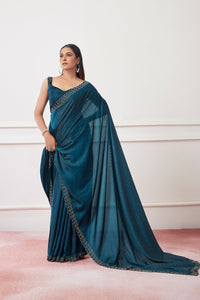 Thumbnail for NOZ2TOZ Women Party Wear Sequnce Worked Saree with Designer Un Stitched Blouse - Teal - Distacart