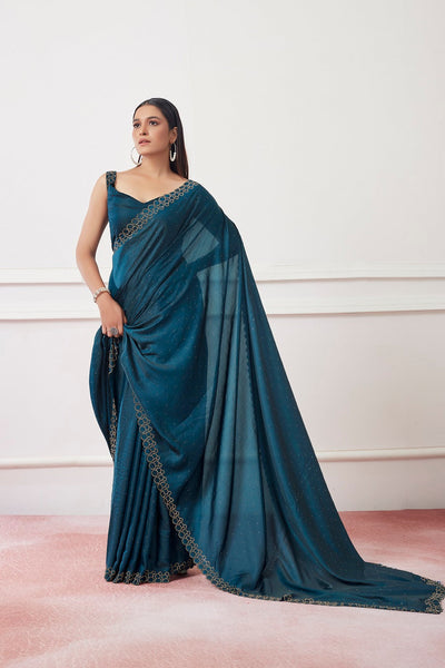 NOZ2TOZ Women Party Wear Sequnce Worked Saree with Designer Un Stitched Blouse - Teal - Distacart
