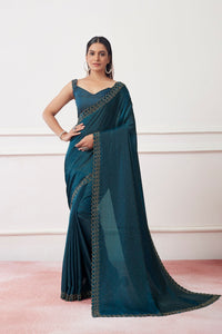 Thumbnail for NOZ2TOZ Women Party Wear Sequnce Worked Saree with Designer Un Stitched Blouse - Teal - Distacart