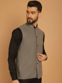 Thumbnail for Even Apparels Nehru Jacket With Welt Pockets - Grey - Distacart
